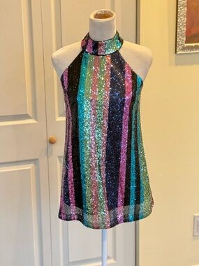 Badgley Mischka Multicolor Sequin Halter Camisole dress